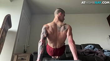 Preview 2 of Karlee Grey Hair - Ripped jock jerks his dong before using toy in solo action