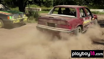 Preview 2 of Dini Lana Xxx - Nude badass asian babe Julri Waters and her GFs racing on demolition derby