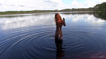 Preview 1 of Hidden Ass Orgy - Naked Redhead Teen Plays with a Water Lily