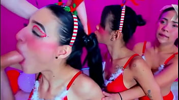 Preview 2 of Koran Cutie - MYGOD! Rough throat fucking of these girls dressed in CHRISTMAS