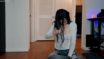 Preview 4 of Ebony In Fur Porn - Sage Eldritch Soaking Wet Hair Flips &amp_ White Shirt