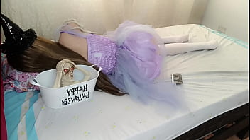 Preview 1 of Tied Suspended Bdsm - Halloween night of hot sex with a cute blonde with a perfect body. After the party the YOUNG GIRL enjoys her FIRST ANAL SEX. BIG ASS AND BIG TITS. HUGE COCK BBC CUMS hot cum in her tight pink pussy. CUMSHOT (19 years old)