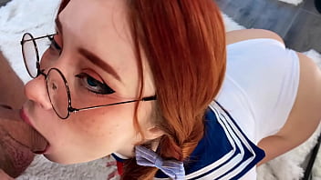 Preview 3 of Vagina Inside Solo - Horny College girl in Sailor Moon Cosplay Passionately Deep Sucks Cock to Cum On Face