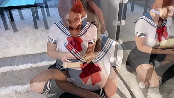 Preview 1 of Vagina Inside Solo - Horny College girl in Sailor Moon Cosplay Passionately Deep Sucks Cock to Cum On Face