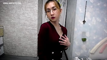 Preview 1 of Guck Blak Ass - ABH050 Beauty secretary in chastity riding dildo with sexy heels and cumhot
