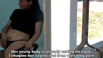 Preview 3 of Shearing Bed In Sleeping - Catching my young neighbor through the window. My neighbor has just turned 18 and I discovered her masturbating while she watches porn on her computer. She watches video of threesomes being half-naked while she touches her pussy.
