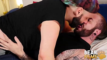 Preview 1 of Straight Guy Tied Down Creampied - BEARFILMS Burly Bears John Lock And Axel Wood Bareback Hard