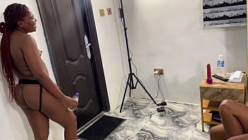 Preview 4 of Khoon Kharaba Wali Video - Big ass African lesbians in sensual love making with vibrating strapon,  butt plug in her ass hole until she cum