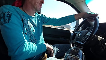 Preview 3 of Chokes Out - Jerking his dick while driving to work