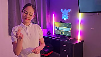 Preview 2 of Desteny Den - Uniformed student fucks her stepfather and tells him that this time we do it with a condom