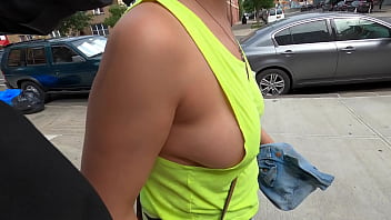 Preview 2 of Knockers Honey Ass Fucked - Wife no bra side boobs with pierced nipples in public flashing