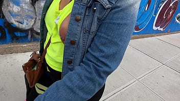 Preview 3 of Knockers Honey Ass Fucked - Wife no bra side boobs with pierced nipples in public flashing