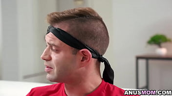 Preview 3 of Nadia Chudry - Blindfolded and hesitant,  Nicky is shocked to see his sexy stepmom Vivianne DeSilva half naked and ready to teach him anally.