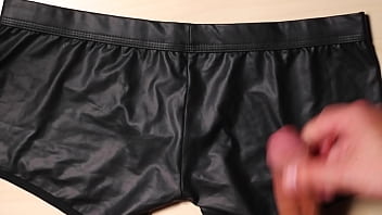 Preview 2 of Sex In Botty - Jerk and Cum on girlfriend black leather sexy panties