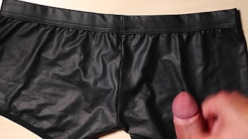 Preview 1 of Sex In Botty - Jerk and Cum on girlfriend black leather sexy panties