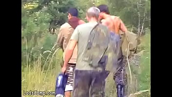 Preview 2 of Twin Small Fuck - Threesome gay fuck on the railroad