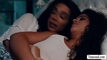 Preview 1 of San Home Fuck Mom - Horny teen fucked by trans stepmother