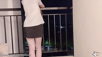 Preview 1 of Breasts Tube - Students fuck outside on the balcony and then open the door to their friend&#039_s room to show off to the people outside.