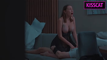 Preview 4 of Love The Way You Suck My Nipples - Step son Touches Step mom&#039_s Tits in Shared Bed and She Fucks Him Cowgirl the Next Day