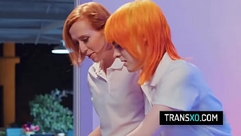 Preview 2 of Les Trib - Sexy trans masseuses Jean Hollywood and Shiri Allwood in threesome sex with a sexy whore