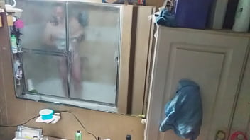 Preview 2 of Fat Hd Menbear - 21 minutes of WESTLLOYD on hidden cam thru mirror in elephant nose briefs before showering to head to work in Leppard print elephant nose briefs