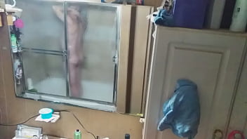 Preview 3 of Fat Hd Menbear - 21 minutes of WESTLLOYD on hidden cam thru mirror in elephant nose briefs before showering to head to work in Leppard print elephant nose briefs