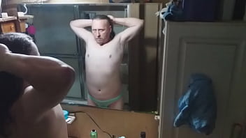 Preview 1 of Fat Hd Menbear - 21 minutes of WESTLLOYD on hidden cam thru mirror in elephant nose briefs before showering to head to work in Leppard print elephant nose briefs