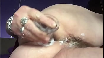 Preview 2 of Busty Buffyy - Oma met doorzichtige  dildo in haar kont