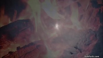 Preview 2 of Sausage Nipple - Group of guys gangbang brunette witch