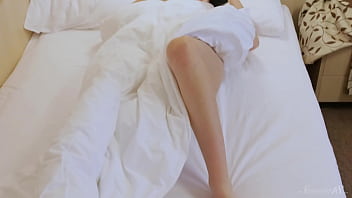 Preview 1 of Twink Drinking Piss Cum - Psst! Sexy Coed Rebecca Is Masturbating Under the Blanket!