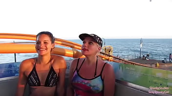 Preview 2 of Forced Girls Head Shave - Must See! Risky Public Double Blowjob on a Ferris Wheel with Teen &amp_ MILF