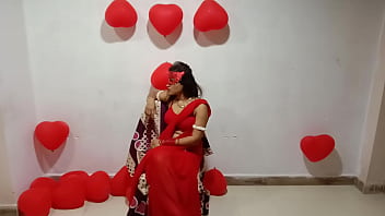 Preview 1 of Aleix Gold - Newly Married Indian Wife In Red Sari Celebrating Valentine With Her Desi Husband - Full Hindi Best XXX