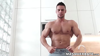 Preview 1 of Arobiar Grals Videos - Horny hunk Angelo Goshack wanking throbbing dick in kitchen