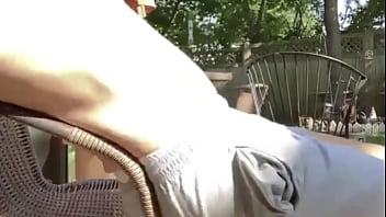 Preview 3 of Jscarlett Chaturbate - Stretching and Twisting on Lawn Chair in shorts for Pain Relief