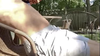 Preview 1 of Jscarlett Chaturbate - Stretching and Twisting on Lawn Chair in shorts for Pain Relief
