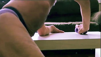 Preview 4 of Video Xx Mp3 - Stretching and Twisting on Table in Purple Underwear for Pain Relief