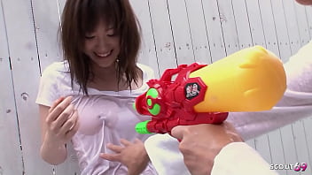 Preview 1 of Japanes Xvidio - Japanese Big Tits Step-Sister tricked to Defloration Creampie Fuck with wet Shirt