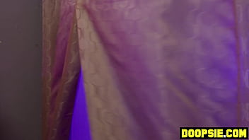 Preview 1 of Balck Cock With White - Tiny Asian customer pounded by two hung trannies in a trial room