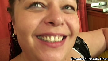Preview 3 of Japanees Xsotis - Busty brunette granny gets two dicks