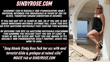 Preview 1 of Ren Rikka Shemale Videos - Sexy blonde Sindy Rose fuck her ass with anal terrorist dildo &amp_ prolapse at ruined villa