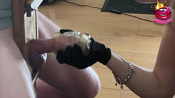 Preview 1 of Xmass Under - Close up femdom edges cock to ruined orgasm in a glass