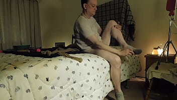 Preview 1 of Alyssa Caine - Washing my stocking legs and feet in bed