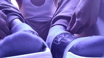 Preview 1 of Sexy Student Riding - NEW SWEATY GRAY SOCKS IN YOUR FACE