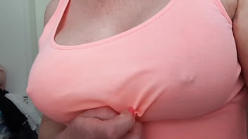 Preview 1 of Voyeur Hidden Pee Pussy Cam - Spitting on my Big Tits and Pierced Nipples