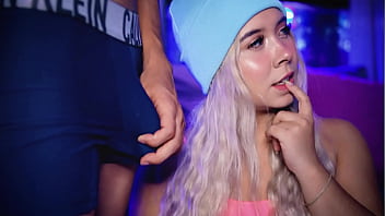 Preview 1 of Indian Rap With Wife - Blonde college student with a cute face stimulates her boyfriend&#039_s cock over his boxer shorts