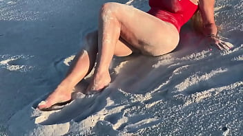 Preview 2 of Japanese Deltagirls - Hot Milf Plays with her Pussy on Public Beach with People Near
