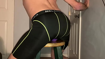 Preview 2 of Xxc Vidioes - Stretching with workout shorts and massage balls on stool