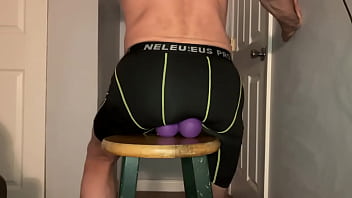 Preview 3 of Xxc Vidioes - Stretching with workout shorts and massage balls on stool