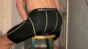 Preview 1 of Xxc Vidioes - Stretching with workout shorts and massage balls on stool