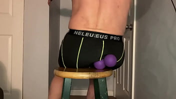 Preview 4 of Xxc Vidioes - Stretching with workout shorts and massage balls on stool